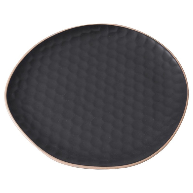 Essteller | Flachteller | Keramikteller | Servierplatte für Snacks schwarz mit Wabenmuster 27 cm