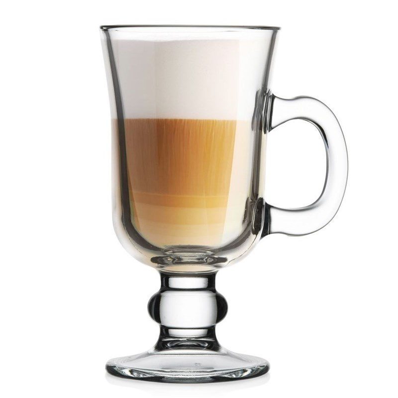 Kaffeeglas Milchkaffeeglas Teeglas für heiße Schokolade Glühwein GLASBECHER mit Henkel und Fuß 250 ml
