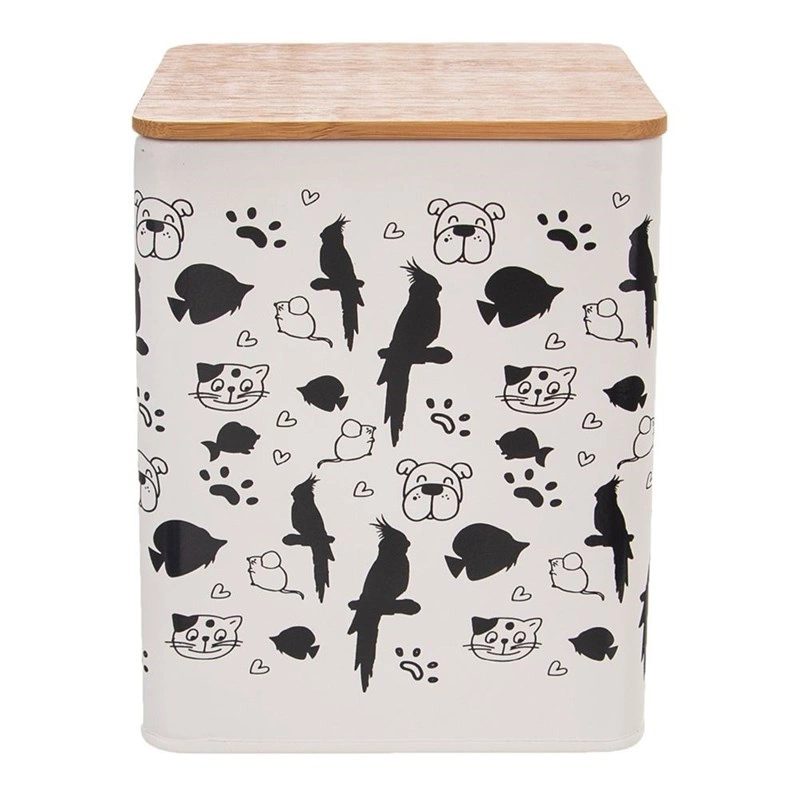 Tierfutterbehälter Futterdose aus Metall für Hundefutter Katzenfutter mit Holzdeckel 11,5x11,5x14,5 cm
