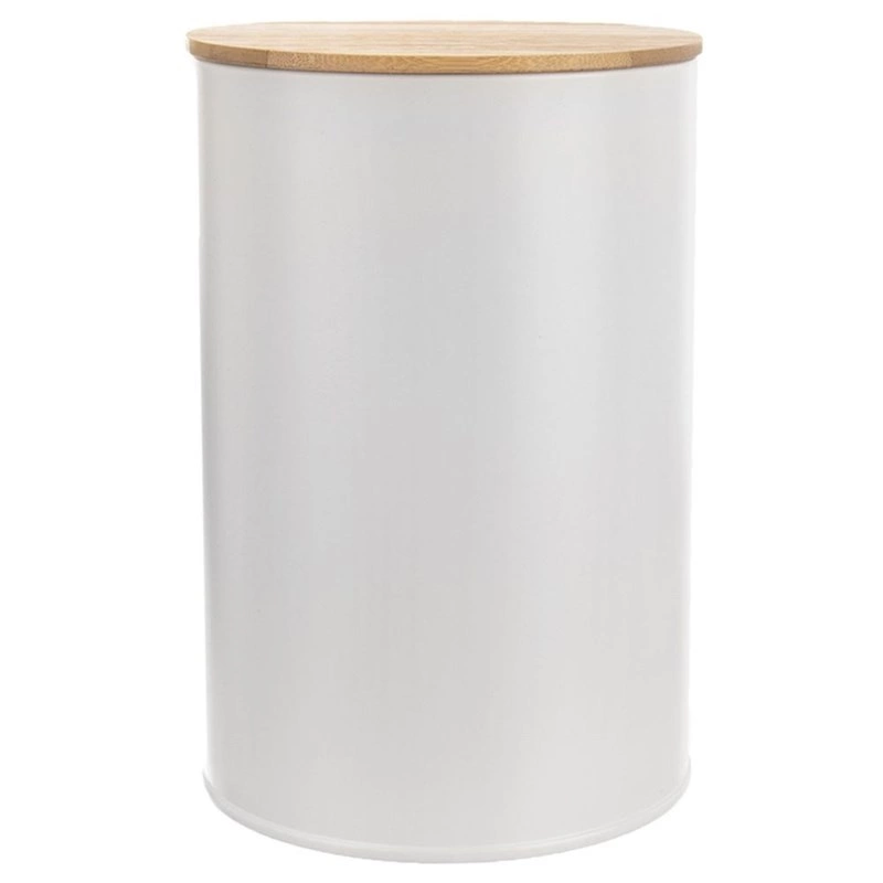 Pojemnik na żywność metalowy biały z bambusową pokrywką WHITELINE 800 ml