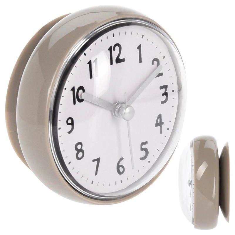 Wanduhr Uhr für Badezimmer Duschkabine mit Saugnapf wasserdicht klein cremig 7,5 cm