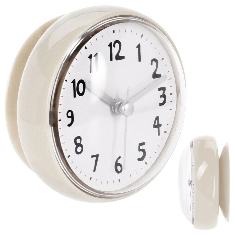 Wanduhr Uhr für Badezimmer Duschkabine mit Saugnapf wasserdicht klein Beige 7,5 cm