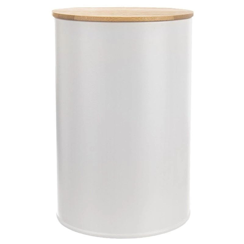 Pojemnik na żywność metalowy biały z bambusową pokrywką WHITELINE 1,3 l