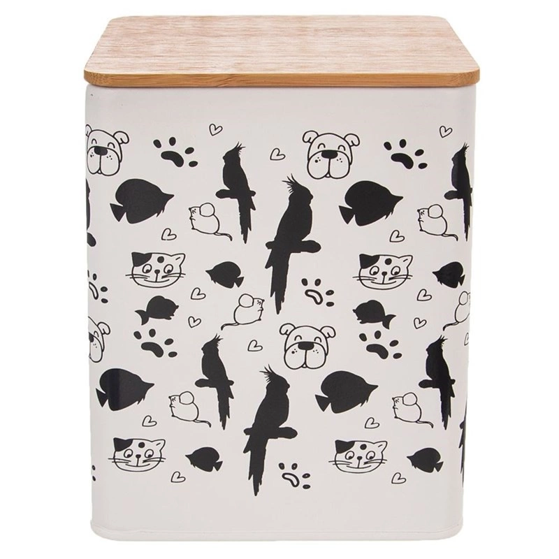 Tierfutterbehälter Futterdose aus Metall für Hundefutter Katzenfutter mit Bambusdeckel 14x14x17 cm